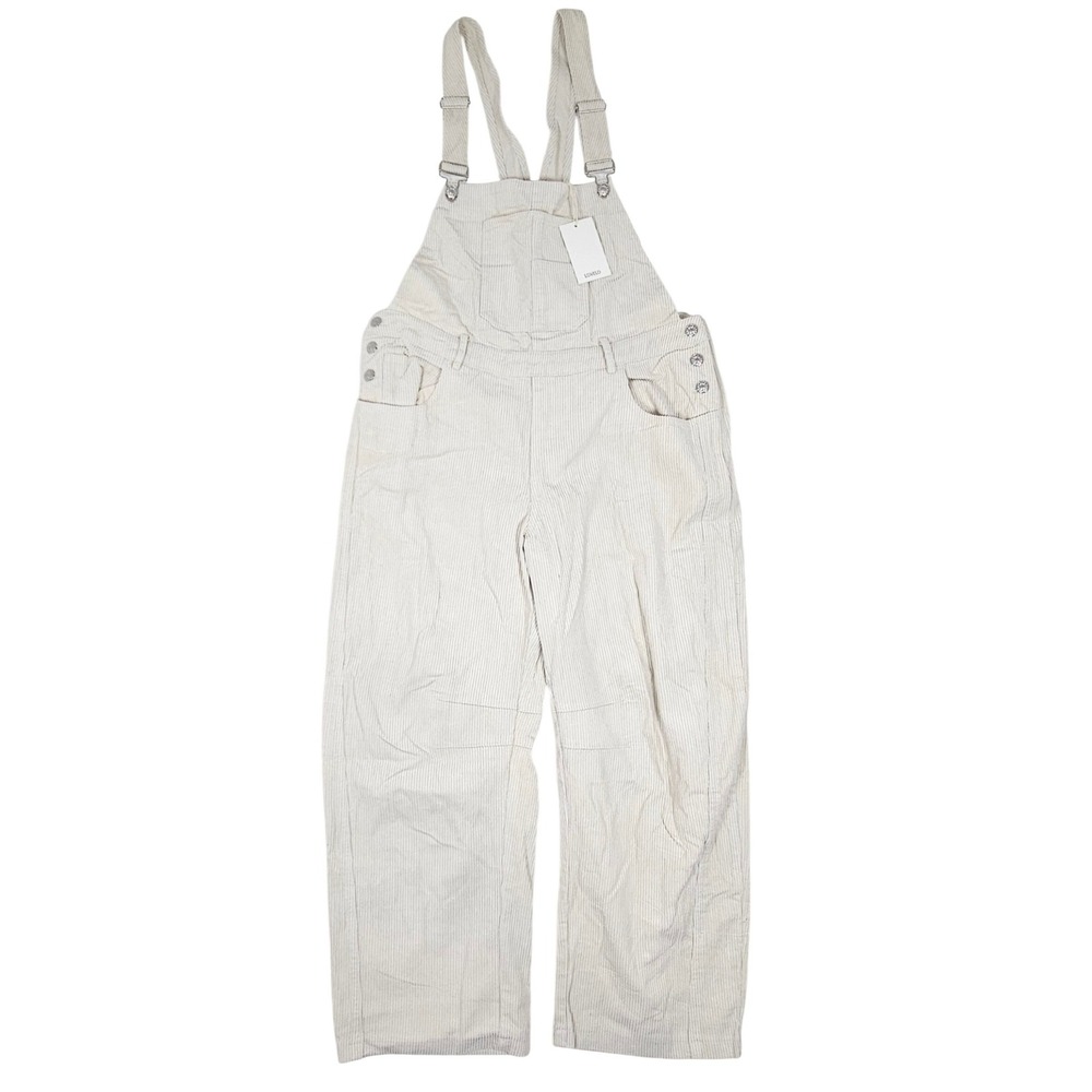 Lovelo womens Cream Corduroy Overalls Wide Leg Bib Dungarees Off White Large NWT